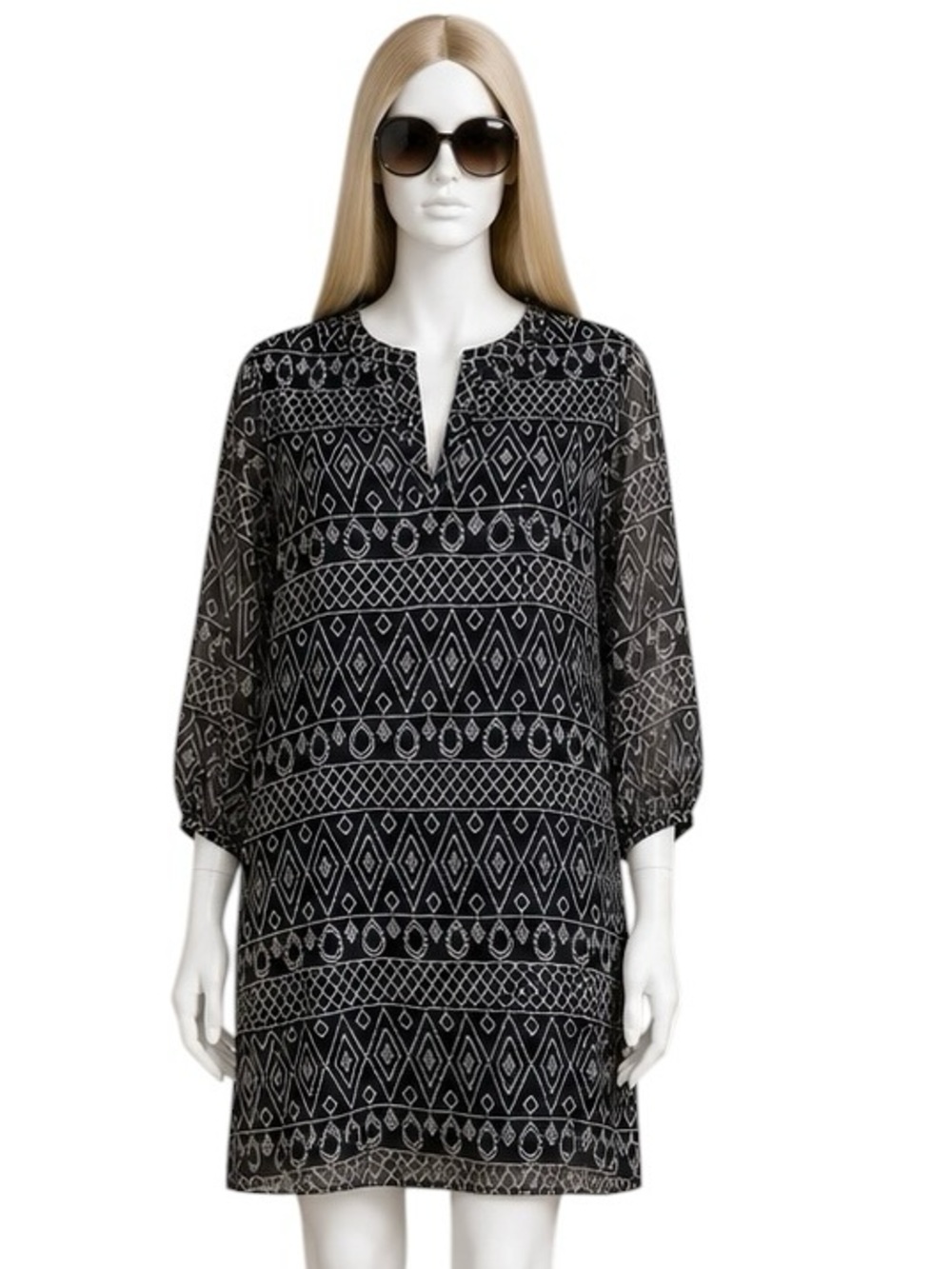 Madewell Smock Tunic Dress in Caravan Print | Black & White | Size XS